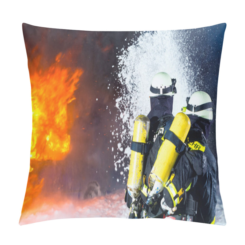 Personality  Firefighter - Firemen Extinguishing A Large Blaze Pillow Covers