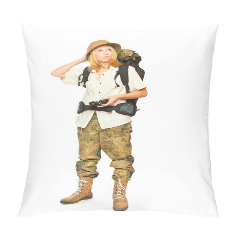 Personality  Hiker Girl With Backpack. Pillow Covers