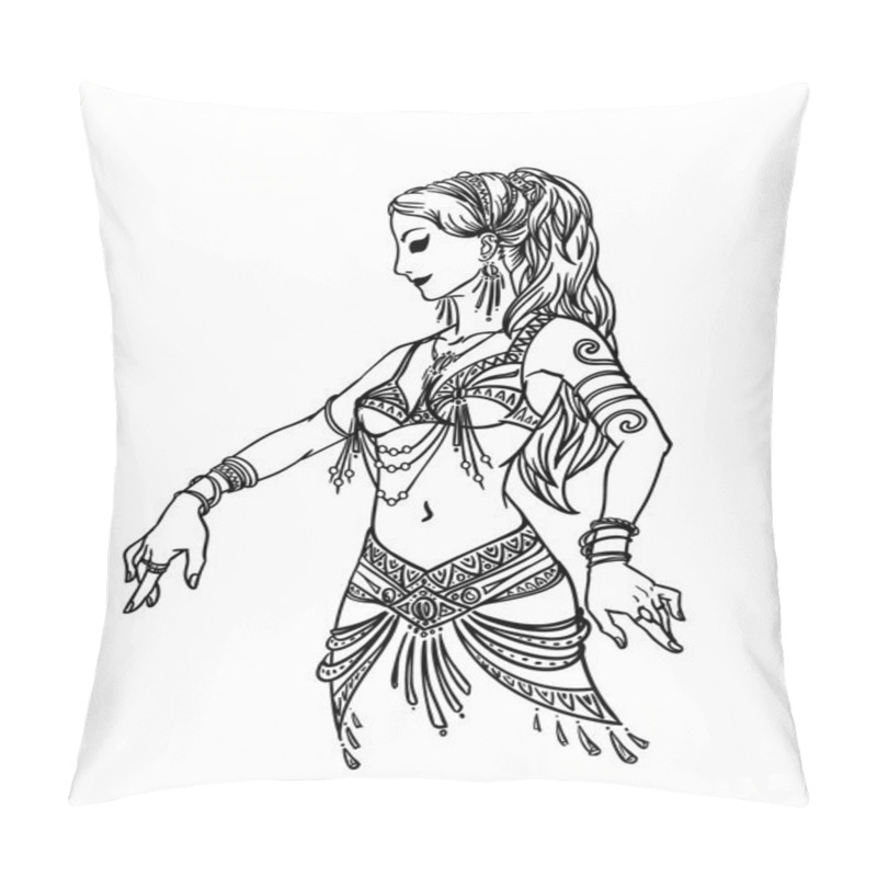 Personality  Belly Dancer Girl In Hand Drawn Style. Pillow Covers