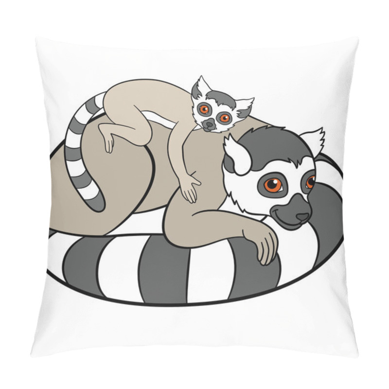 Personality  Cartoon Animals For Kids. Mother Lemur With Her Baby. Pillow Covers