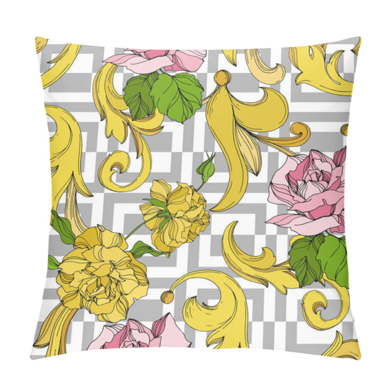 Personality  Vector Golden Monogram Floral Ornament. Black And White Engraved Ink Art. Seamless Background Pattern. Pillow Covers