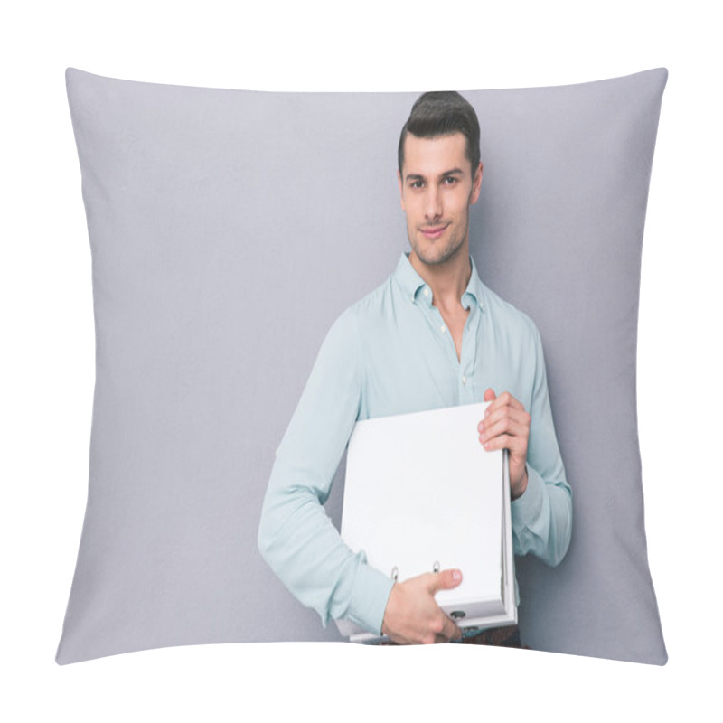 Personality  Handsome Young Man Holding Folders Pillow Covers