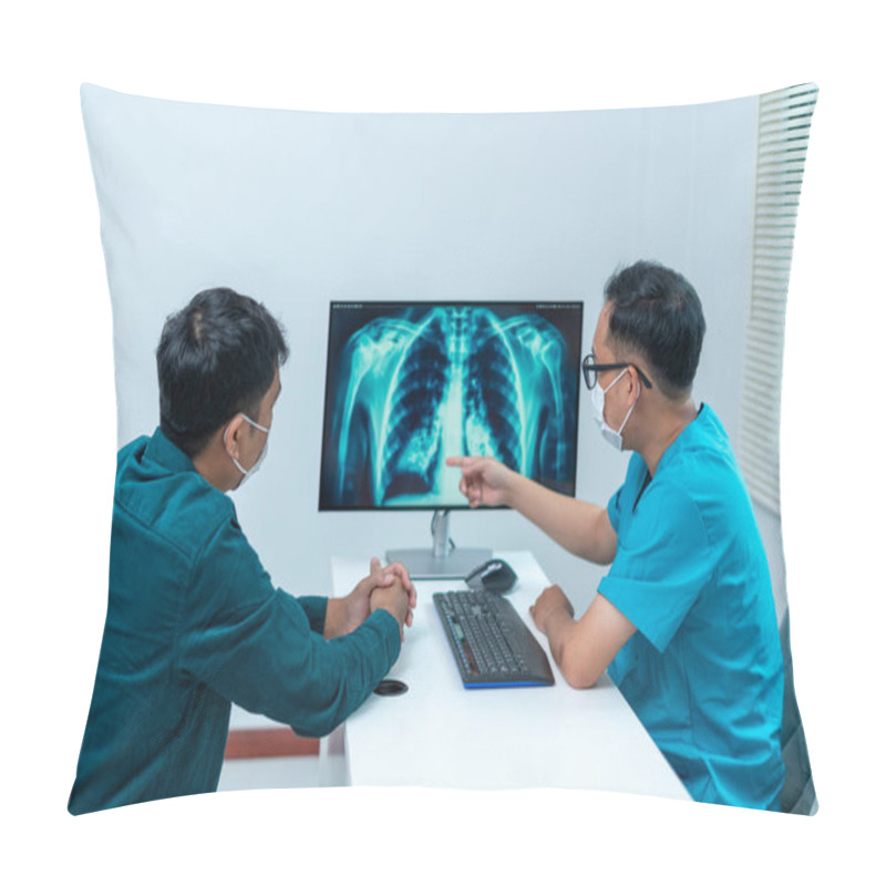 Personality  Doctor Discussing X-Ray Results With Patient Pillow Covers