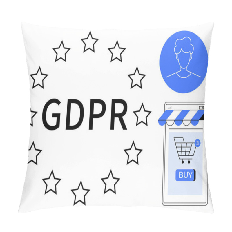 Personality  GDPR Text Surrounded By Stars With Icons Of A Person And An E-commerce Checkout. Ideal For Data Privacy, GDPR, E-commerce, Online Security, IT Compliance. Simple And Modern Style Pillow Covers