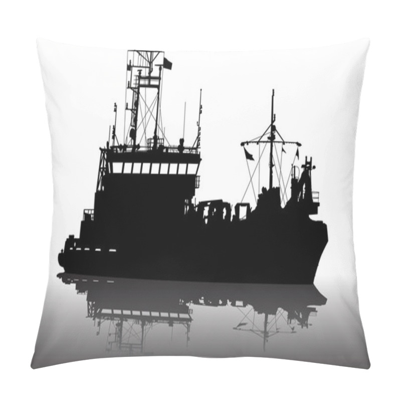 Personality  Vector Illustration Of Silhouette Of The Sea Cargo Ship Pillow Covers