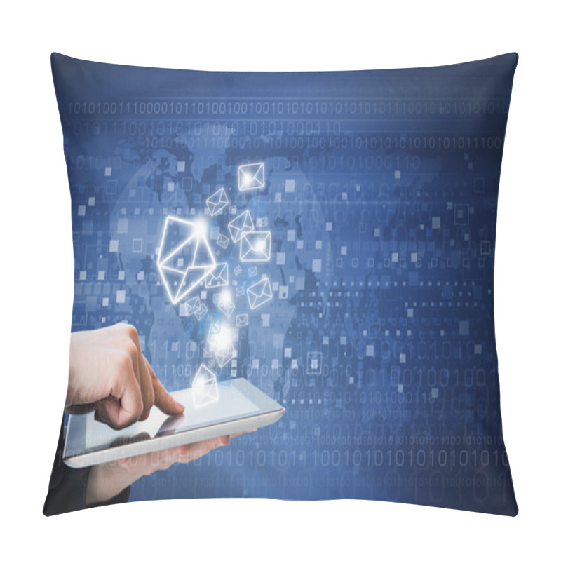 Personality  Business Woman Are Sending Email Marketing By Digital Tablet Pillow Covers