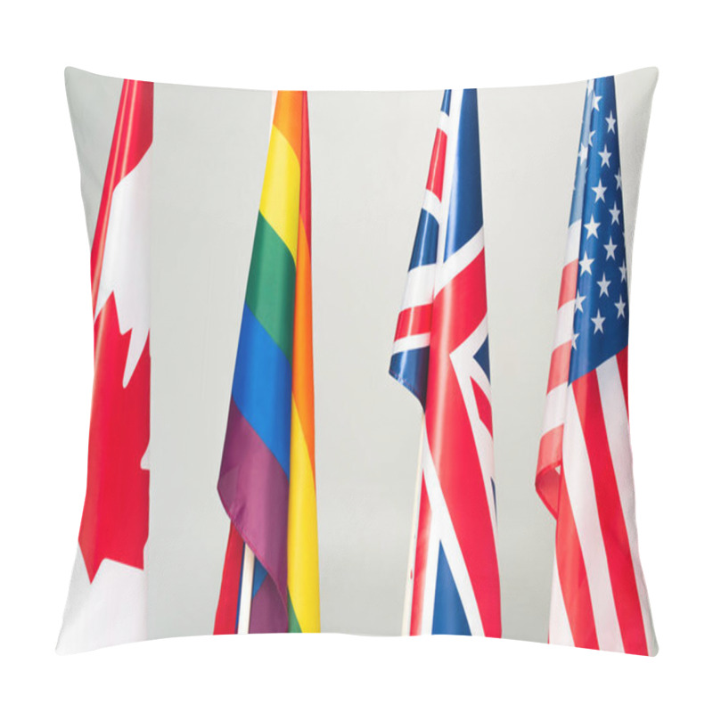 Personality  Flags Of Usa, Canada, Great Britain And Lgbt Isolated On Grey Pillow Covers