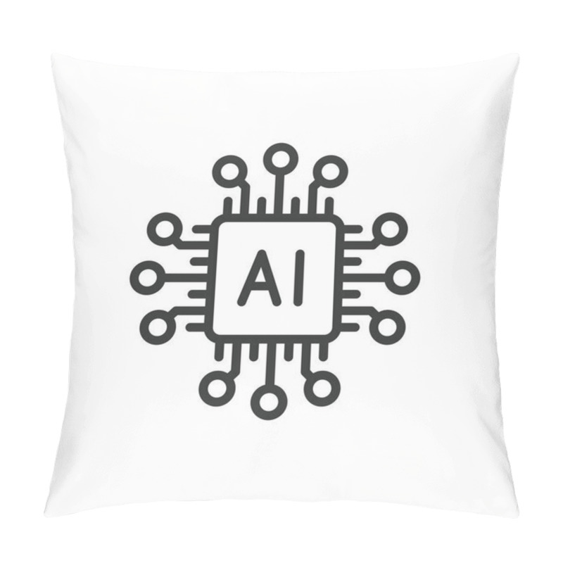 Personality  AI Processor Chip, Icon In Line Design. AI, Processor, Chip, Technology, Microchip, Circuit, Hardware On White Background Vector. AI Processor Chip Editable Stroke Icon Pillow Covers