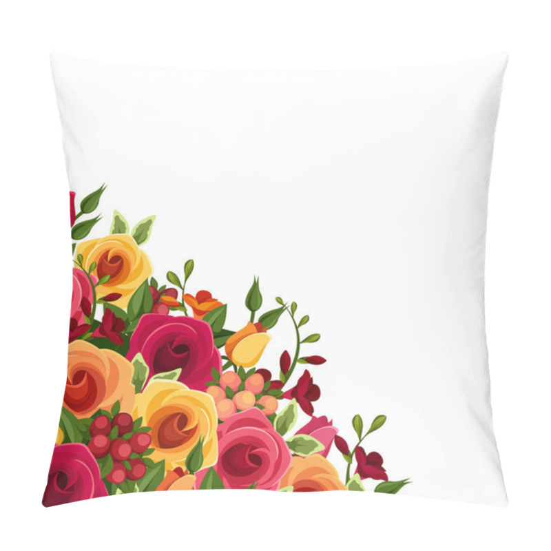 Personality  Background With Roses And Freesia Flowers. Vector Illustration. Pillow Covers