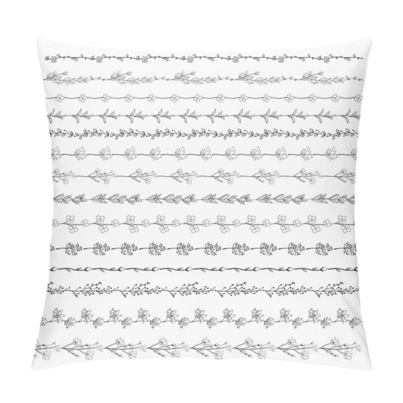 Personality  Vector Black Line Borders With Herbs, Plants And Flowers Pillow Covers