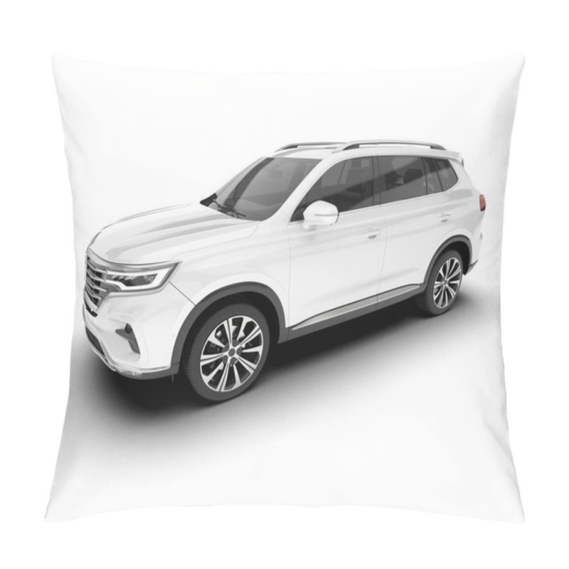 Personality  White SUV Isolated On White Background. 3d Rendering - Illustration Pillow Covers