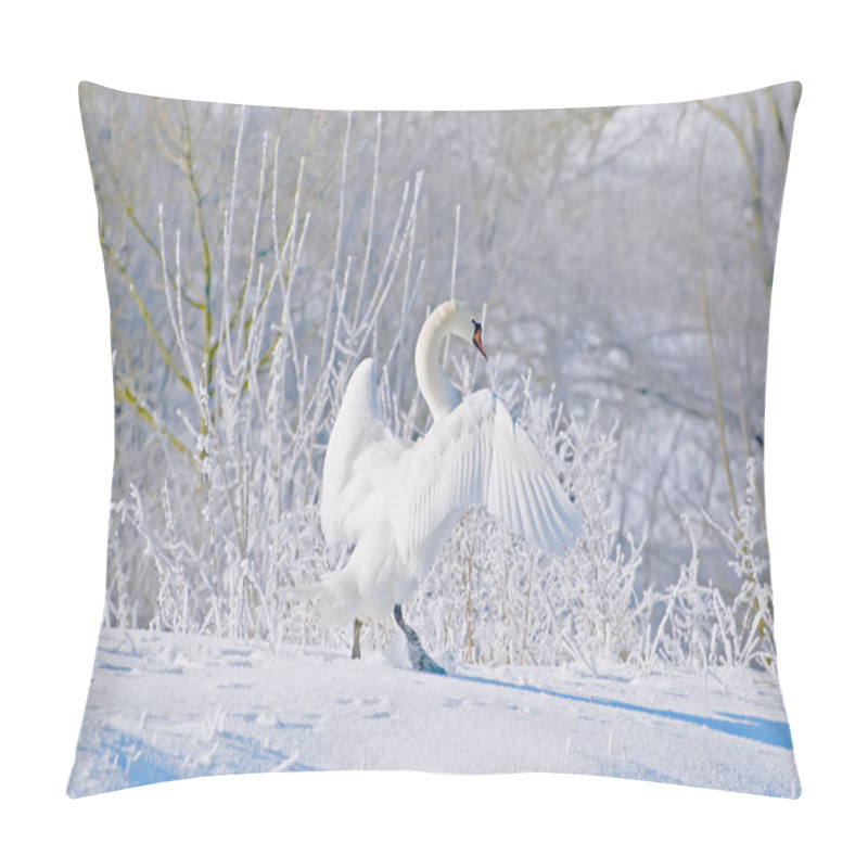 Personality  The White Swan Dances In The Snow. Pillow Covers