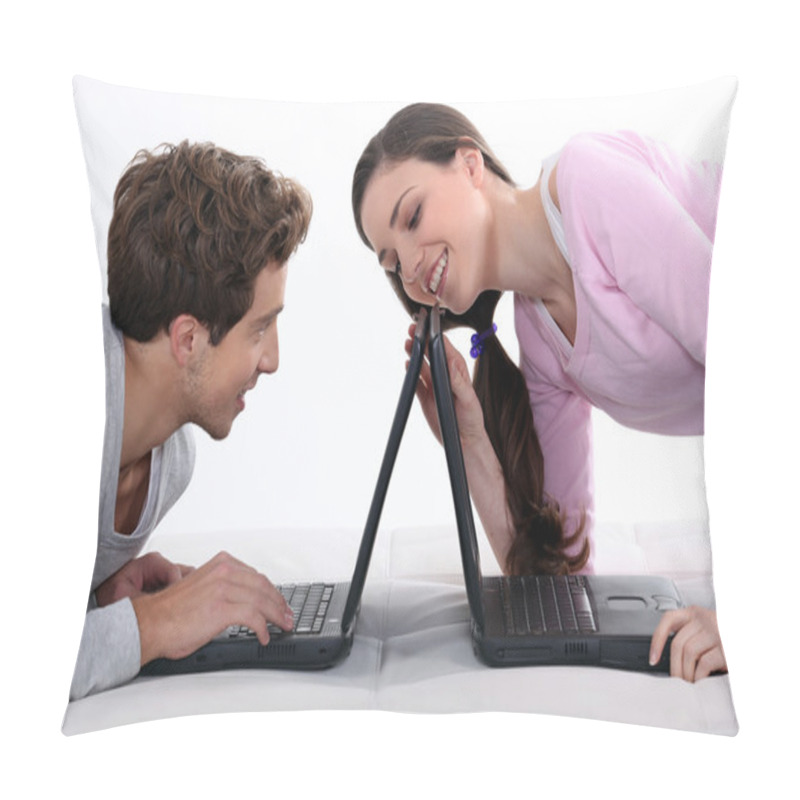 Personality  Couple With Laptops Pillow Covers