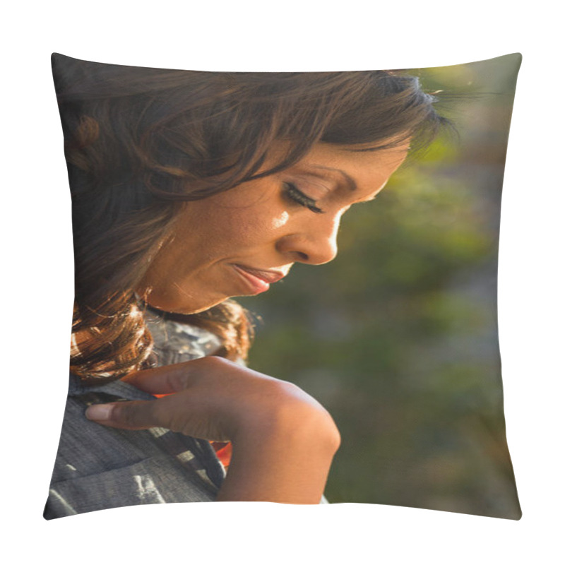 Personality  Closeup Of A Woman Praying. Pillow Covers