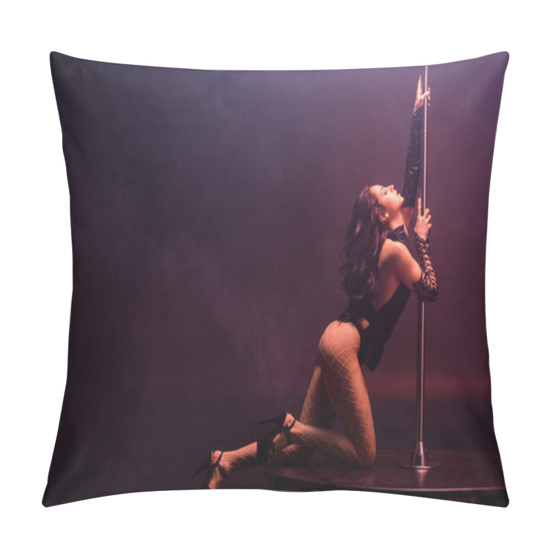 Personality  Sexy Young Stripper With Closed Eyes Pole Dancing On Black With Smoke  Pillow Covers