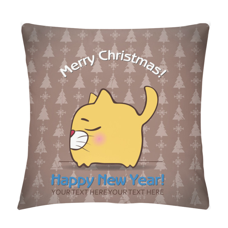 Personality  Christmas Greeting Card With Cartoon Cat Pillow Covers