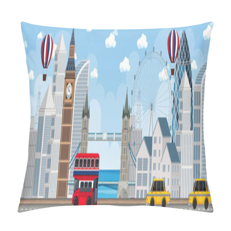 Personality  London City Horizontal Scene At Day Time Illustration Pillow Covers