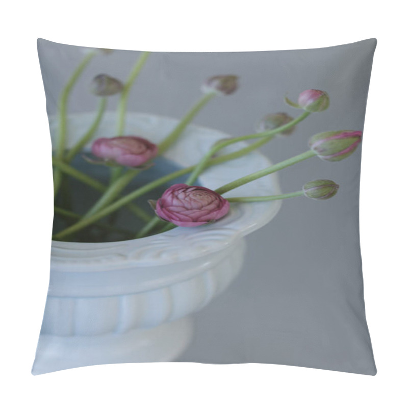 Personality  Pink Ranunculus In Pale Green Pillow Covers