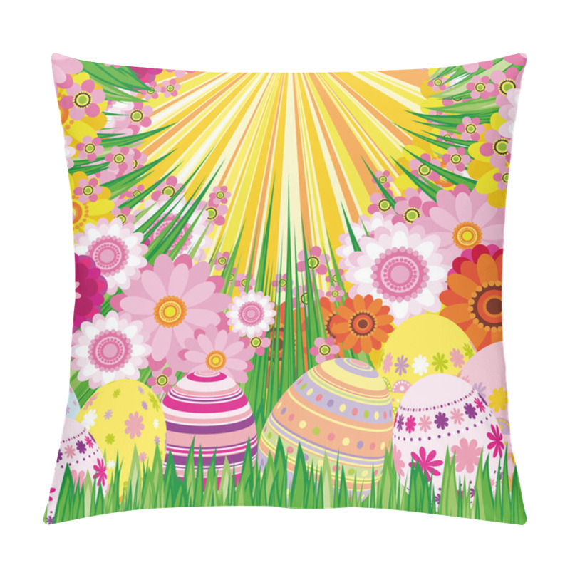 Personality  Floral Background With Easter Eggs Pillow Covers