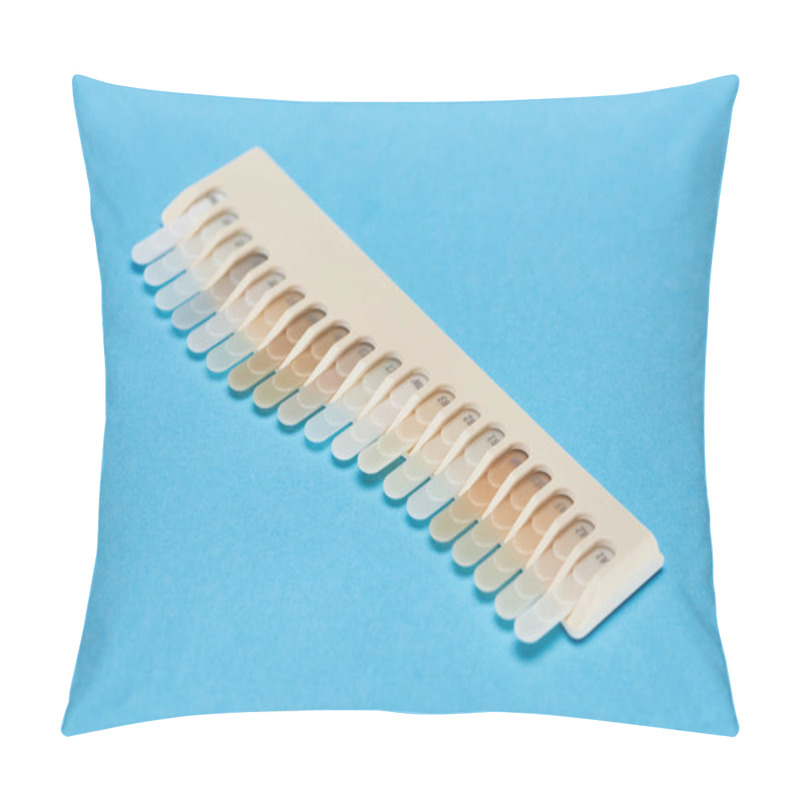 Personality  Teeth Samples With Different Shades Isolated On Blue  Pillow Covers