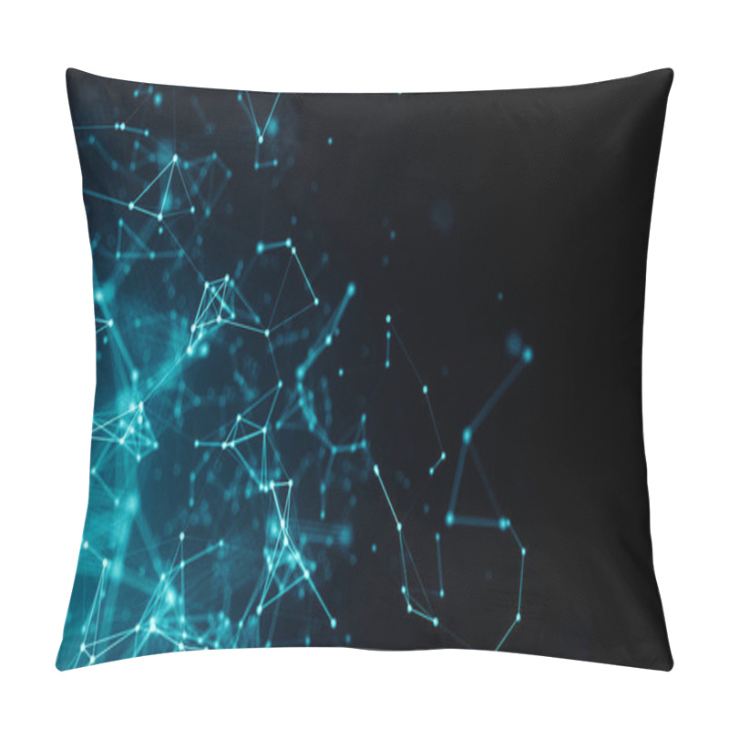 Personality  Abstract Connected Dots On Bright Blue Background. Technology Backdrop With Depth Of Field. 3D Rendering Pillow Covers