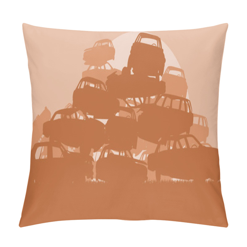 Personality  Cars In Salvage Junkyard In Evening With Sunset Vector Pillow Covers