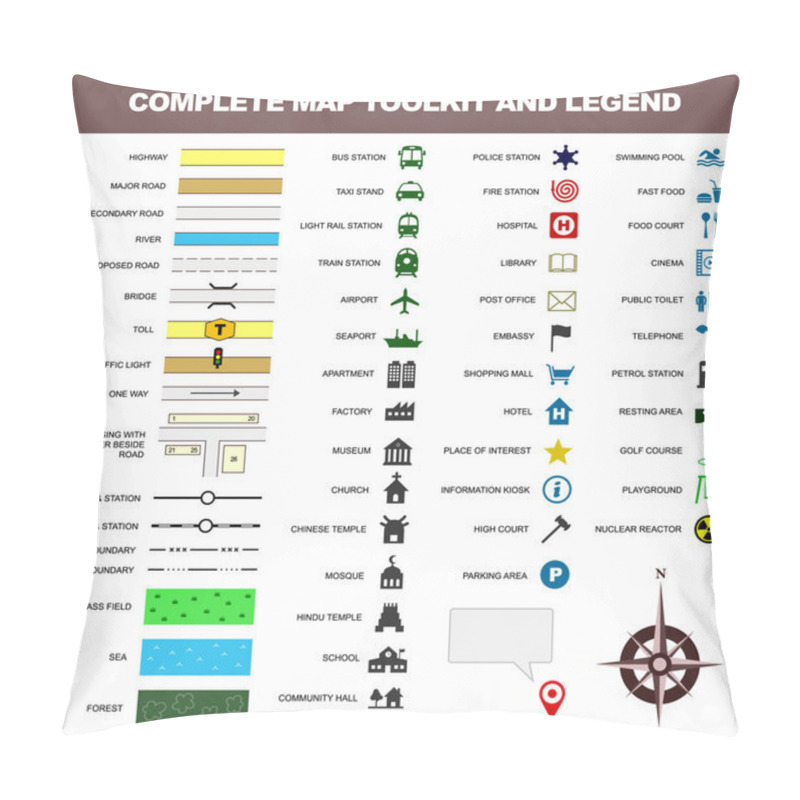 Personality  Map Icon Legend Symbol Sign Toolkit Element Pillow Covers