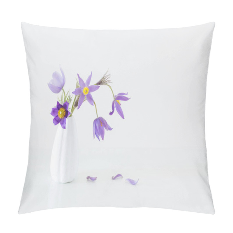 Personality  Pasque-flower In Vase On White Background Pillow Covers