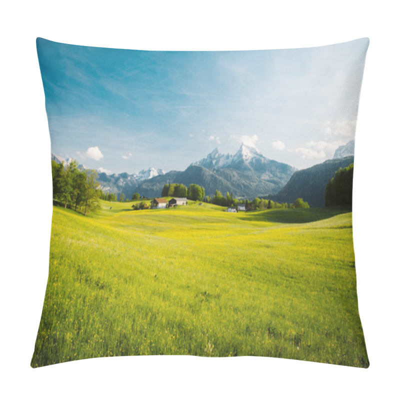 Personality  Idyllic Landscape In The Alps With Blooming Meadows In Springtime Pillow Covers