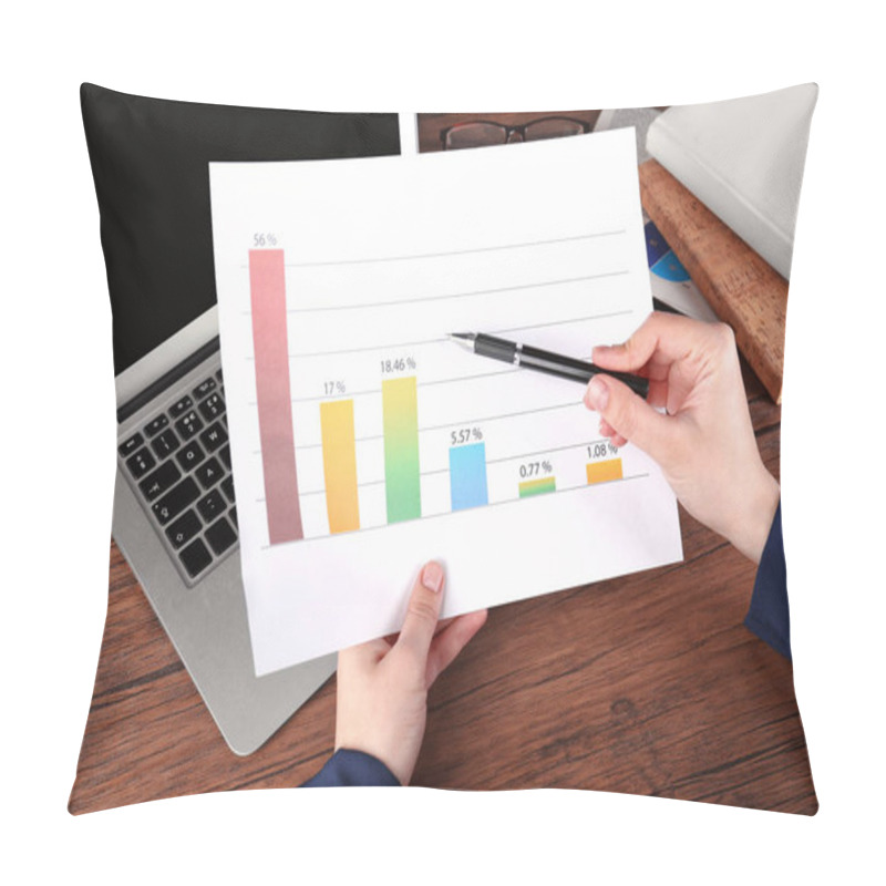 Personality  Woman Holding Paper Sheet With Diagram Pillow Covers