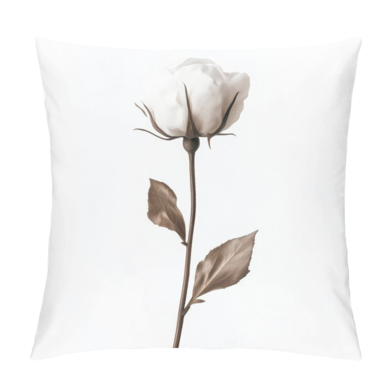 Personality  A Delicate White Cotton Flower With Soft Petals Against A Minimalistic White Background, Highlighting Its Natural Beauty. Pillow Covers