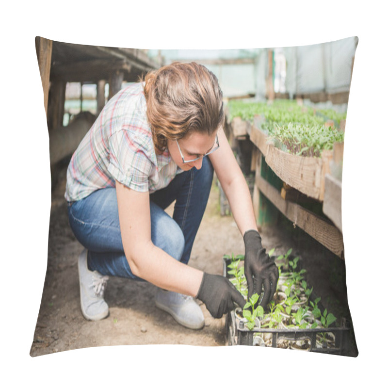 Personality  Female Gardener In Greenhouse Pillow Covers