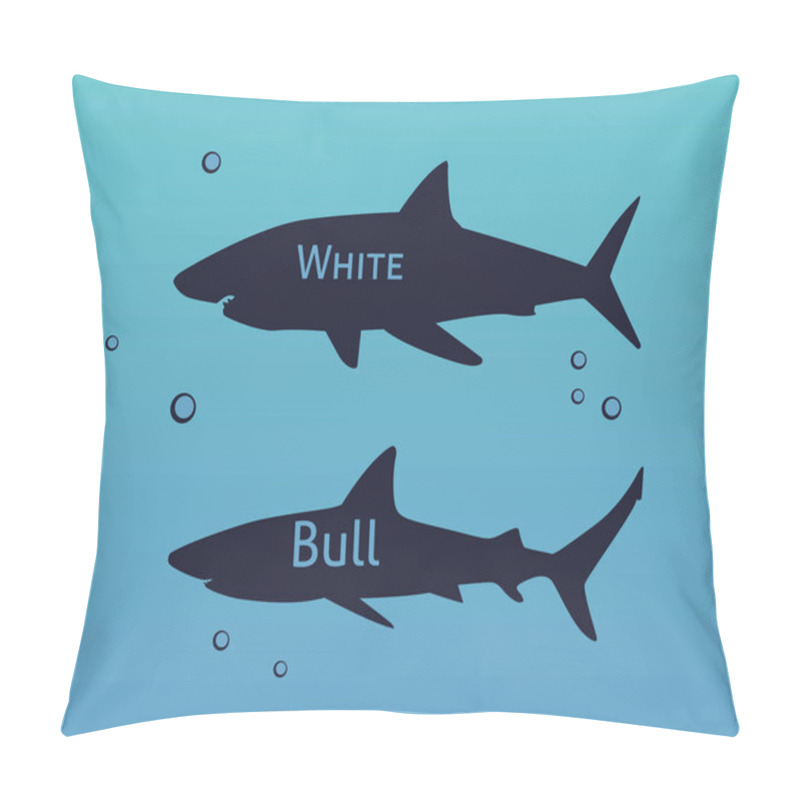 Personality  Set Of Silhouettes  Sharks Isolated On Sea Background Pillow Covers