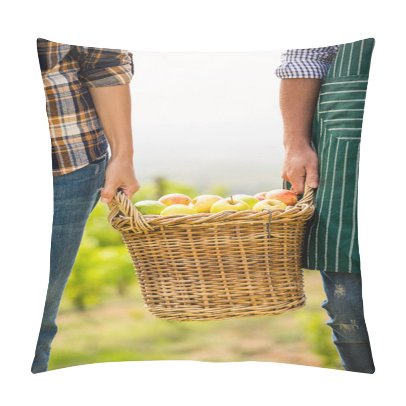 Personality  Man And Woman Holding Apple Basket At Vineyard Pillow Covers