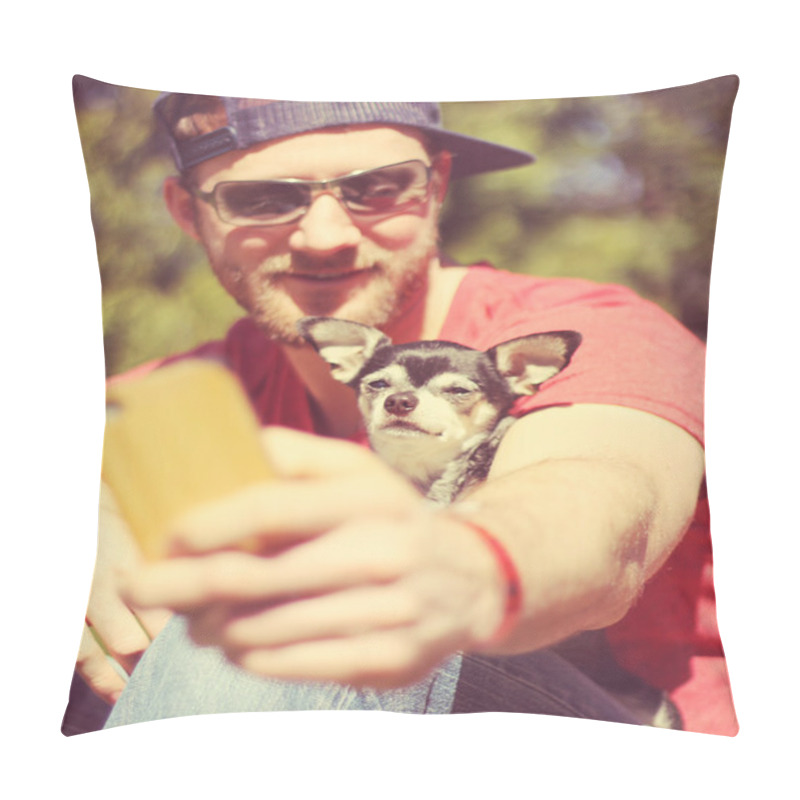 Personality  Guy With Dog Smiling At Camera Pillow Covers