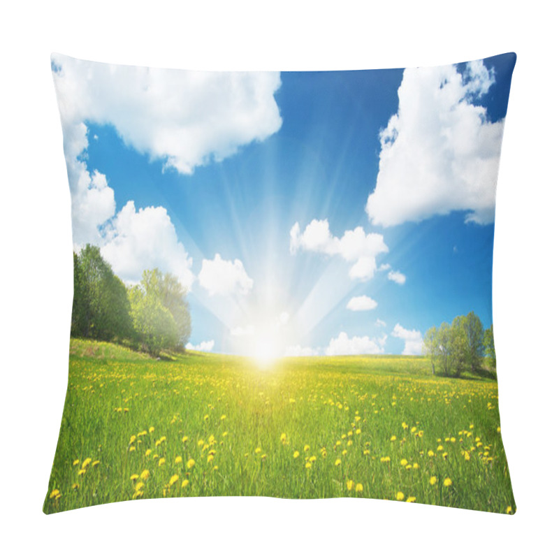 Personality  Field With Dandelions And Blue Sky Pillow Covers