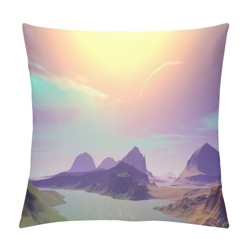 Personality  3D Rendered Fantasy Alien Planet. Sunset Of A Sun Pillow Covers