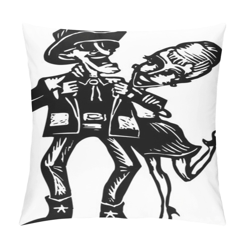 Personality  Woodcut Illustration Of Country Western Couple Pillow Covers