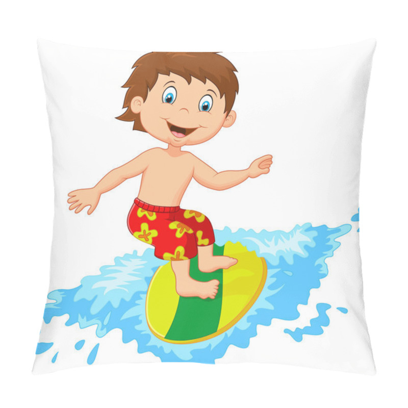 Personality  Kids Cartoon Play Surfing On Surfboard Over Big Wave Pillow Covers