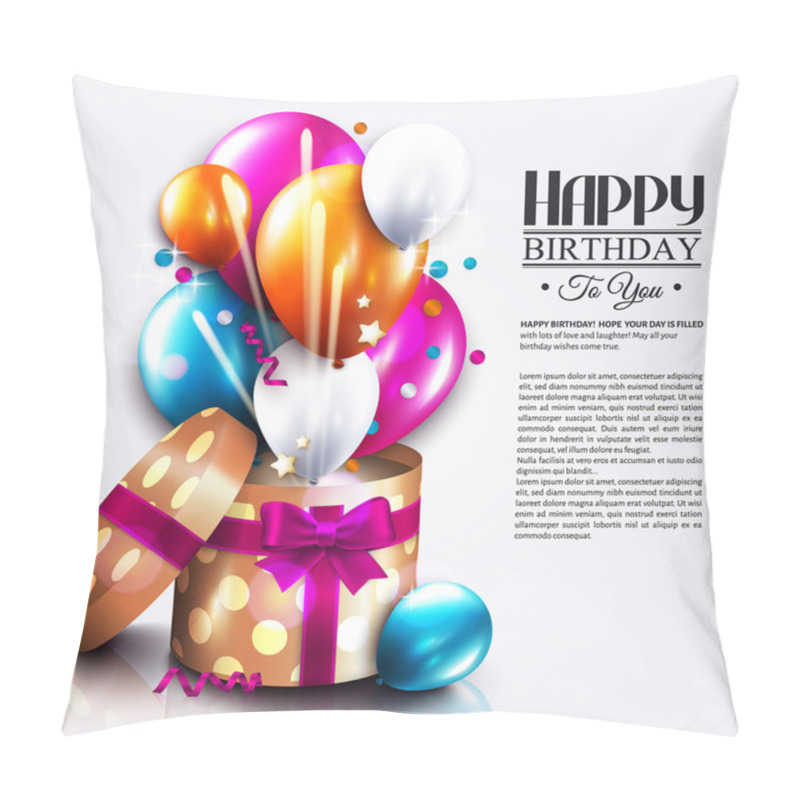 Personality  Birthday Card With Open Gift Box, Balloons And Magic Light Fireworks. Pillow Covers