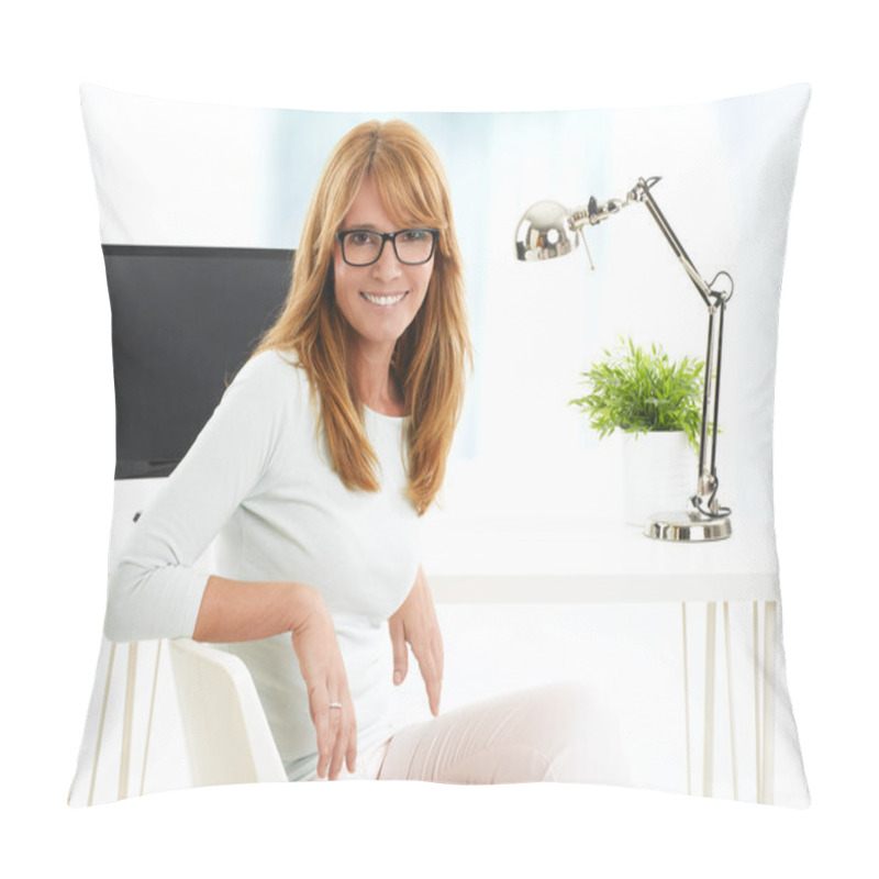 Personality  Businesswoman Sitting At Desk In Office Pillow Covers