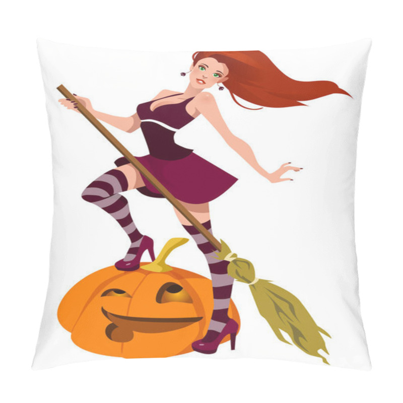 Personality  Sexy Halloween Witch With A Broomstick Pillow Covers