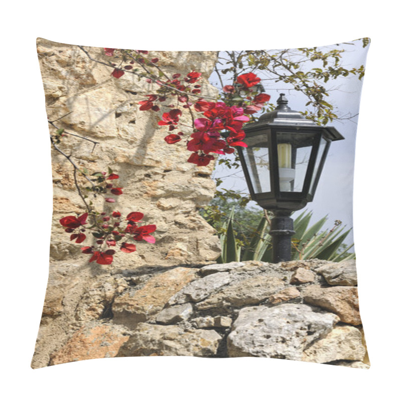 Personality  Old Style Lamp Post And Stony Wall In Sineu Pillow Covers