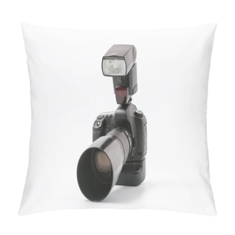 Personality  GOMEL, BELARUS - November 9, 2017: Digital Camera With Flash. Pillow Covers