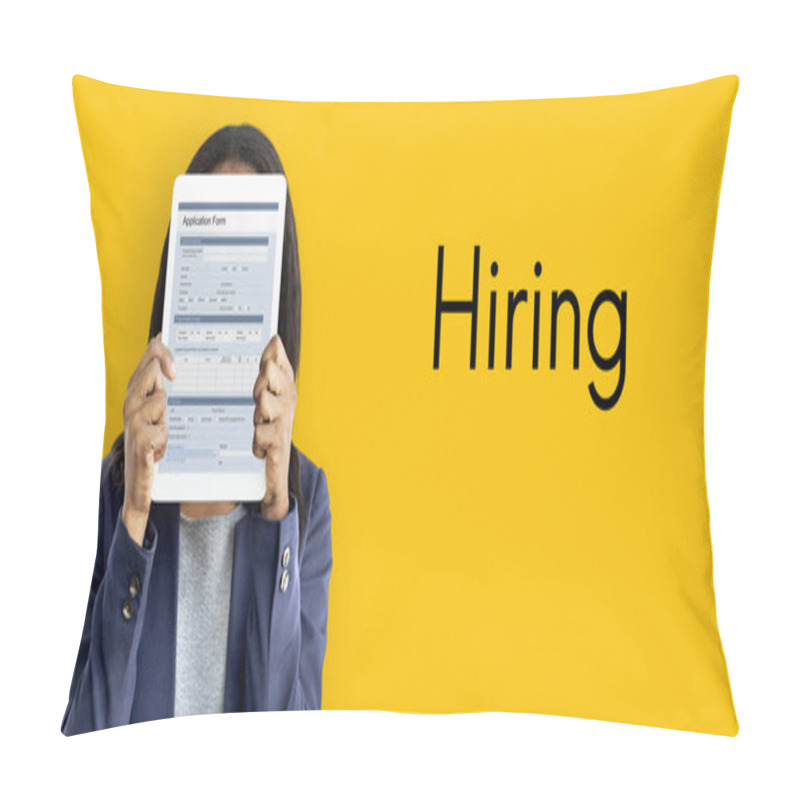 Personality  Businesswoman Covering Face With Digital Tablet Pillow Covers