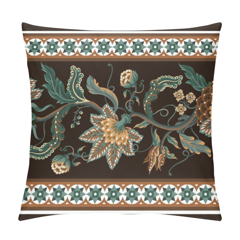 Personality  Border With Indian Floral Ornament. Vector Pillow Covers