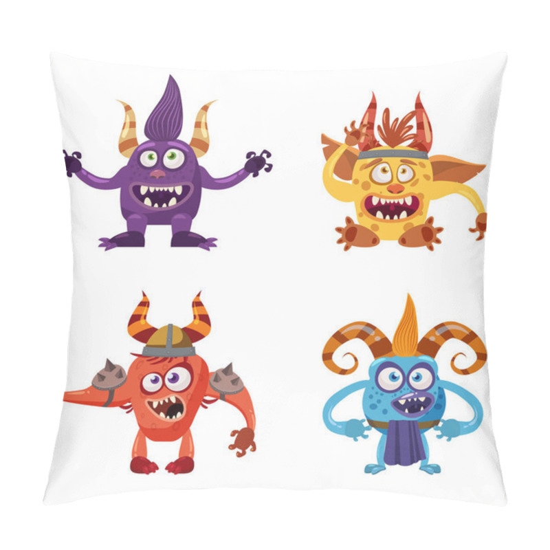 Personality  Set Of Cute Funny Characters Troll, Goblin, Yeti, Imp, With Different Emotions, Cartoon Style, For Books, Advertising, Stickers, Vector, Illustration, Banner, Isolated Pillow Covers