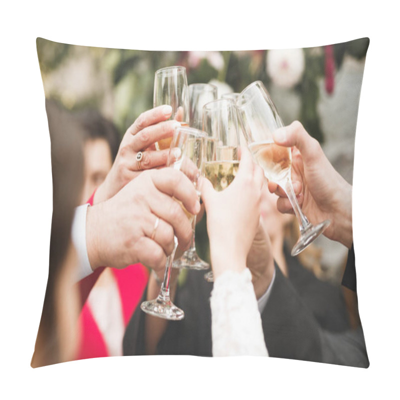 Personality  Bride And A Groom With The Glasses Of Champagne. Pillow Covers