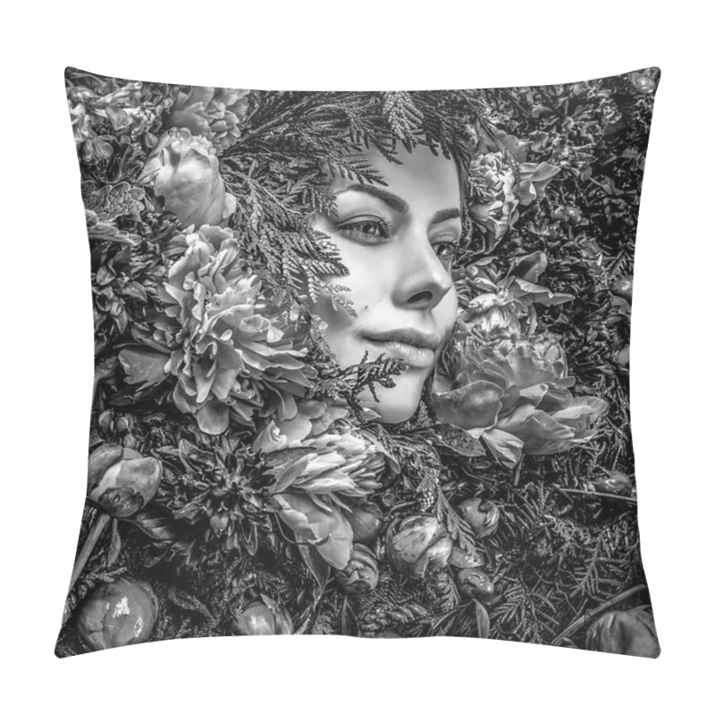 Personality  Fairy Tale Girl In Fantasy Stylization. Black-white Photo.  Pillow Covers