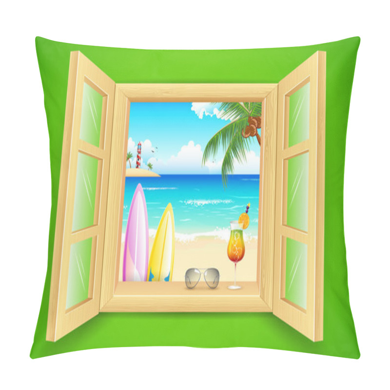 Personality  Sea Beach View From Window Pillow Covers